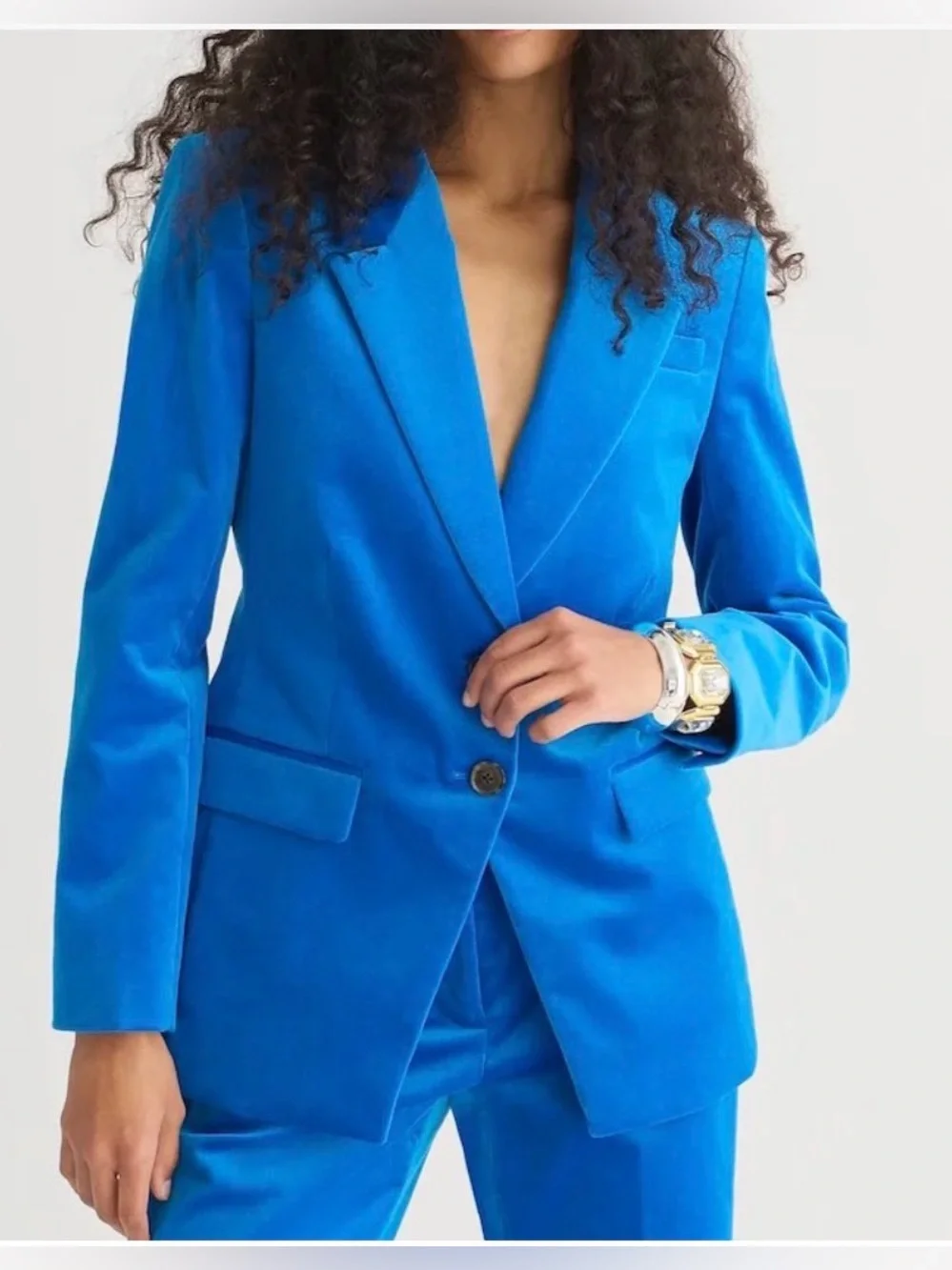 NWT J.Crew Blue Stretch Velvet Suit Set - Size 10 Blazer & Pants